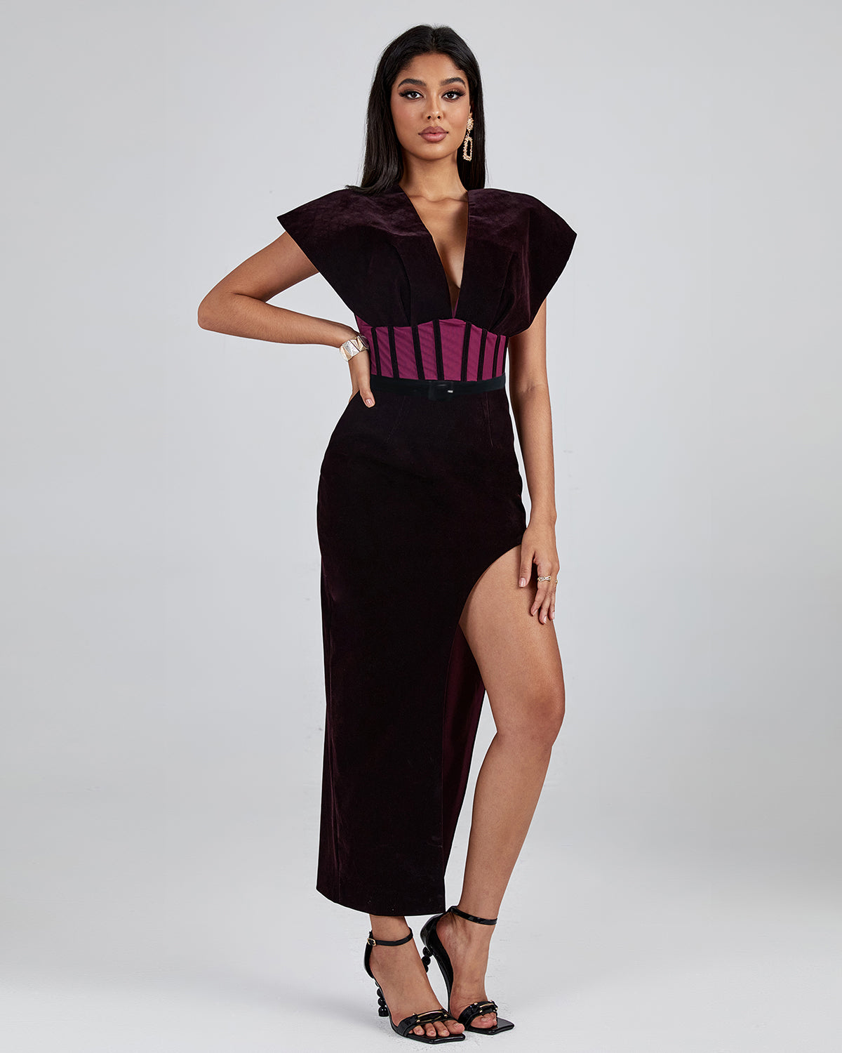 Purple Velvet Backless Dress