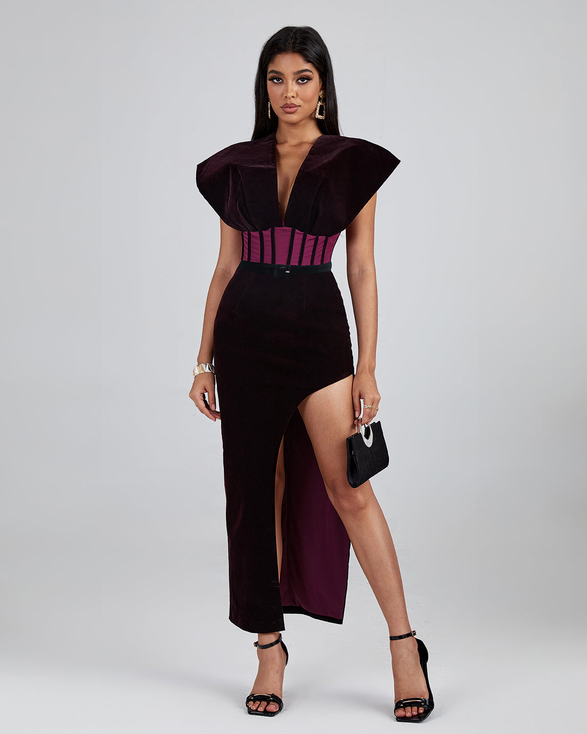 Purple Velvet Backless Dress