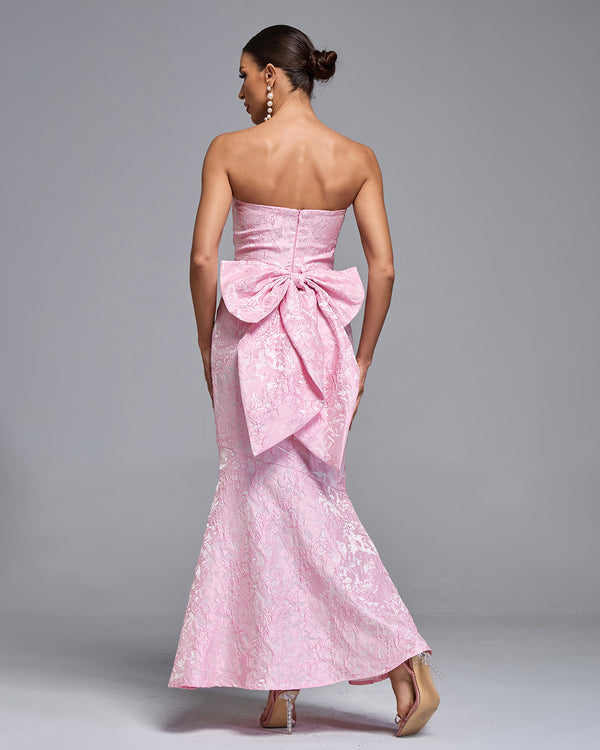 Huge Bow Jacquard Backless Maxi Dress