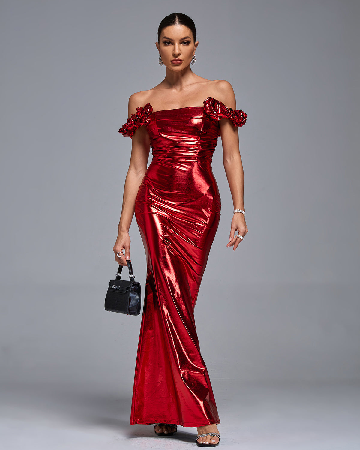 bright red maxi dress Long sleeve Red maxi dress