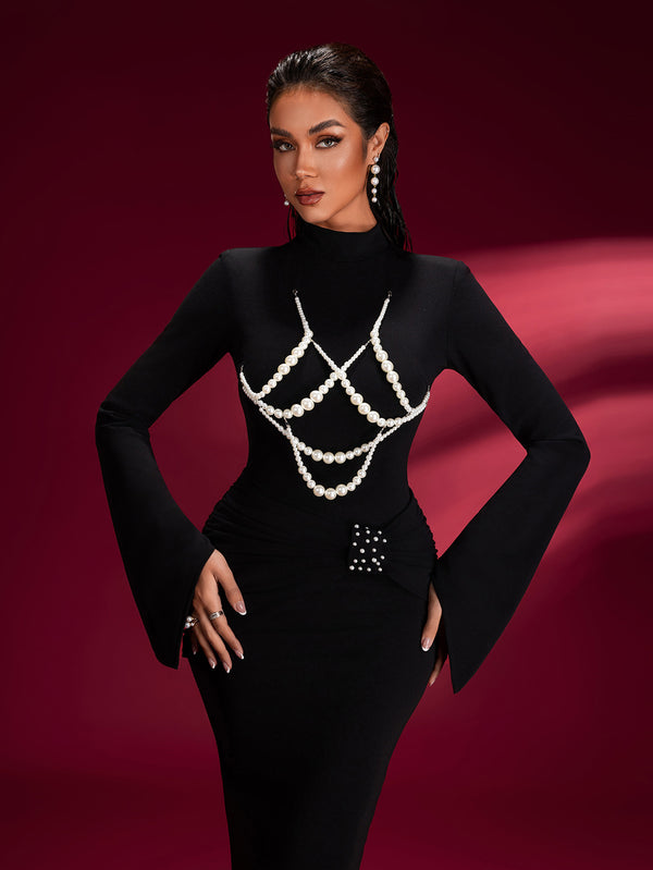 Women' Pearl Embellished Knit Bodycon Dress by Wolddress Birthday Party