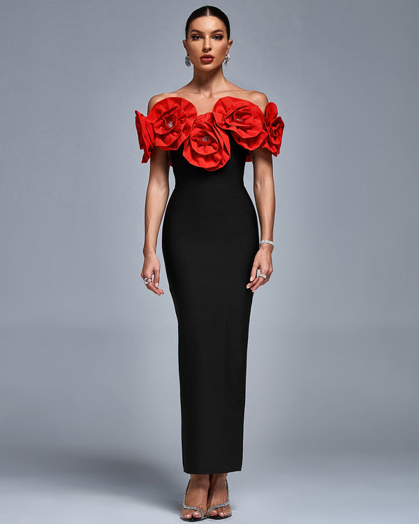 Off Shoulder Crystal Flowers Bandage Dress