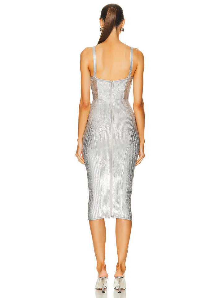silver bandage dress Silver Metallic Bandage Dress Champagne Rose
