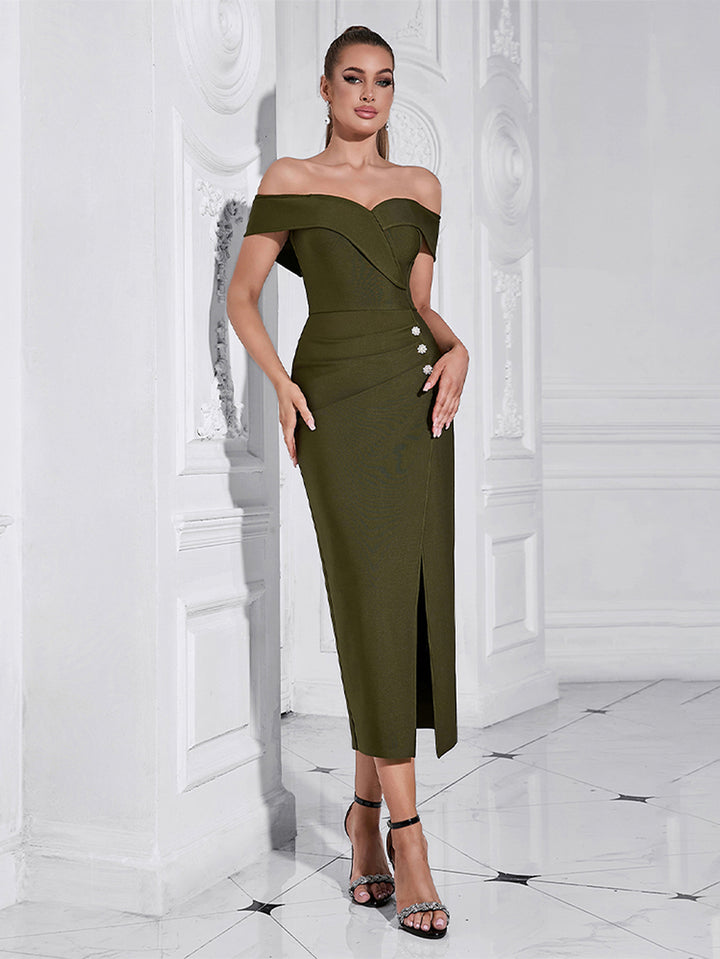 Women' Off Shoulder Slit Sheathy Midi Bandage Dress by Wolddress Date Night Women' Off Shoulder Slit Sheathy Midi Bandage Dress by Wolddress Date Night