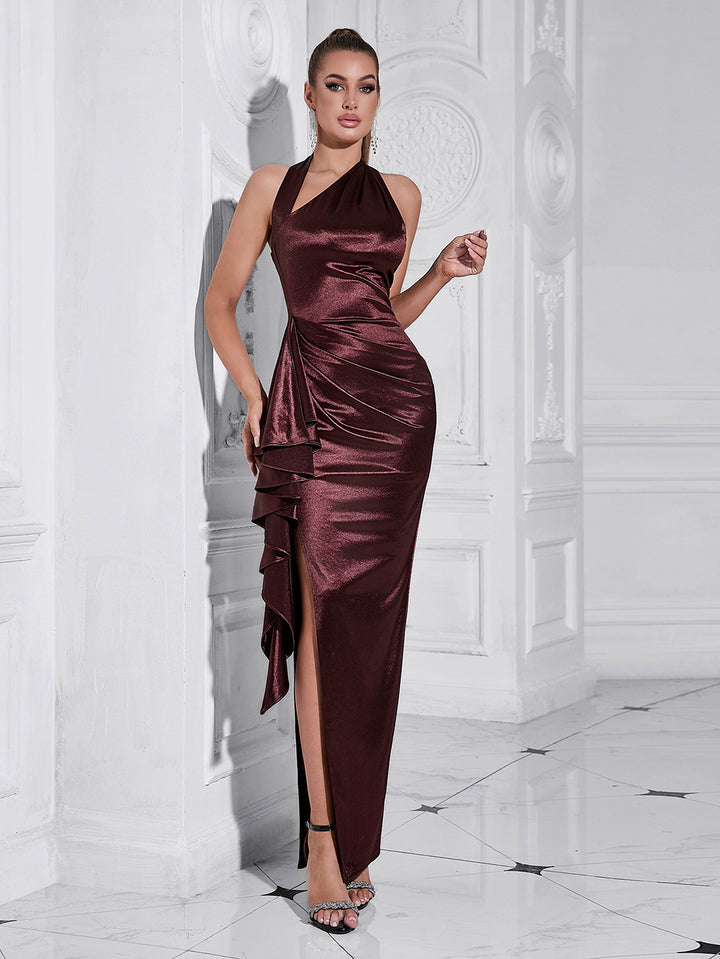 High Low Ruffled Burgundy Dress
