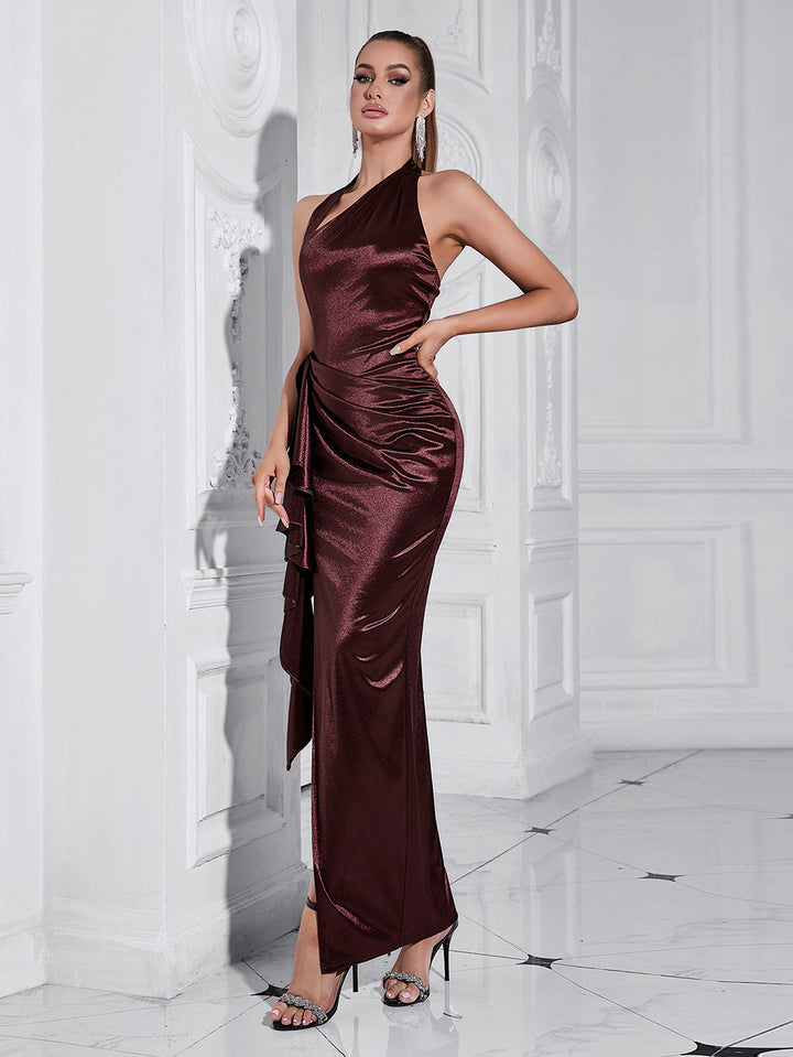 High Low Ruffled Burgundy Dress