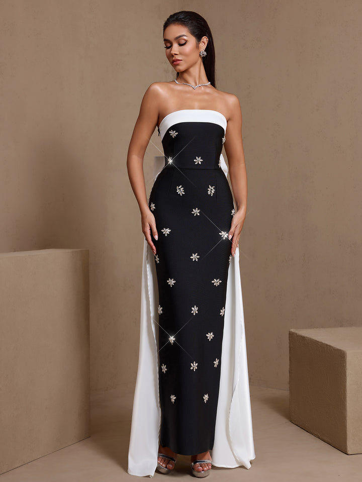 white bandage maxi dress White-Bowknot Rhinestone Bandage Maxi Dress