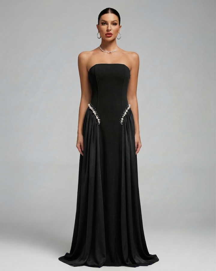 Pearl-Embellished Strapless Girdle Maxi Dress HL10755 | Wolddress ...