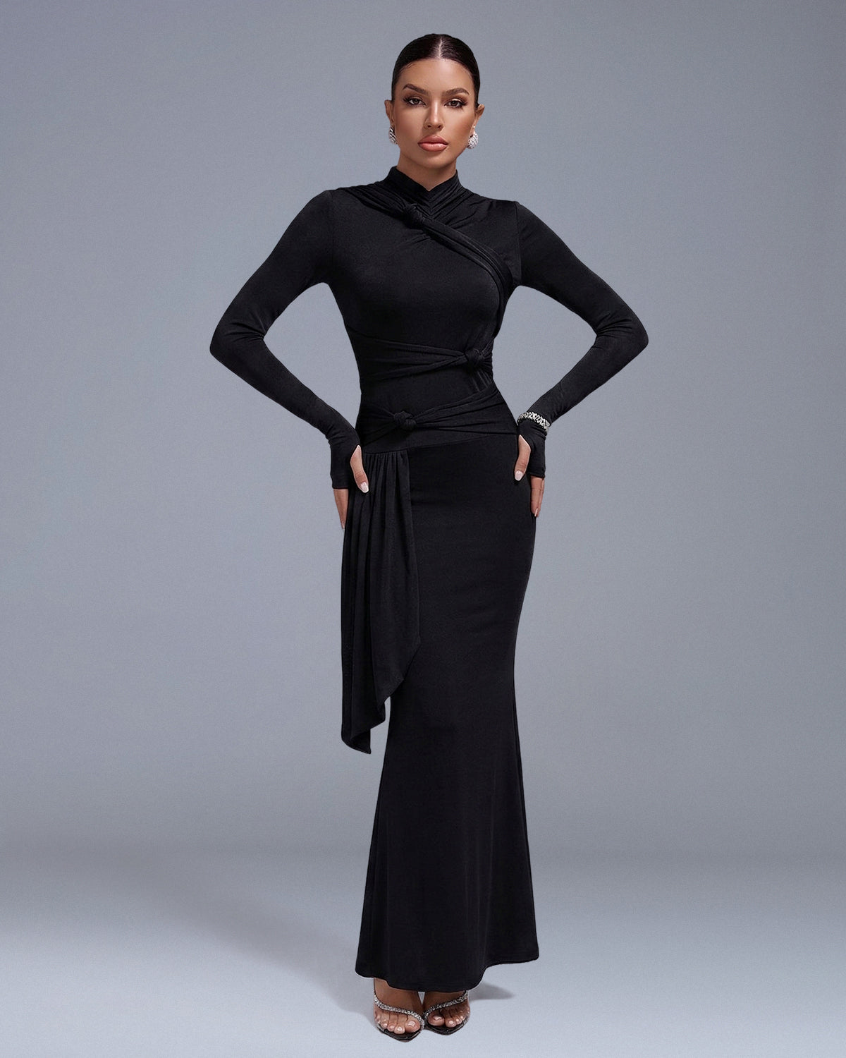 asymmetric draped maxi dress Knot Detail Asymmetric Draped Maxi Dress HL10981