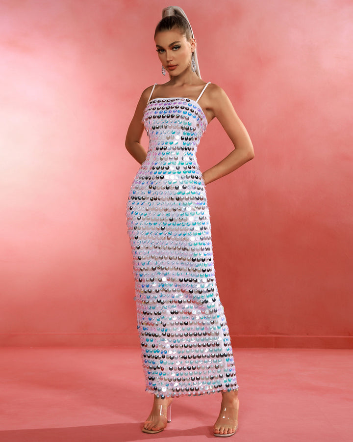 phoenix sequin maxi dress The New Arrivals Ilkyaz Ozel Phoenix Sequined Midi Dress in White