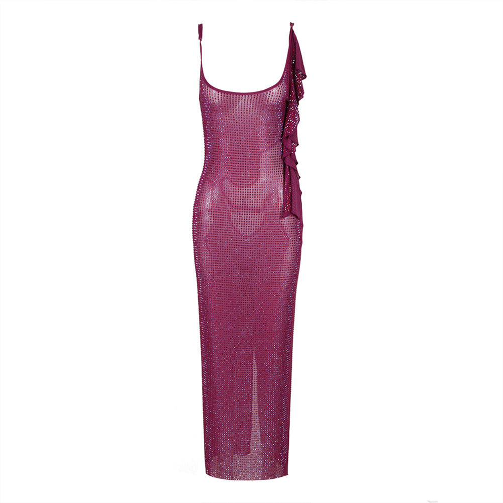 Strappy Sleeveless Rhinestone Maxi Bodycon Dress HL9537