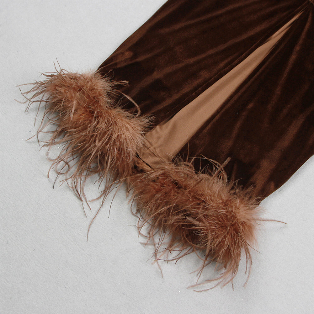 Strapless Sleeveless Feather Midi Bodycon Dress HL9545