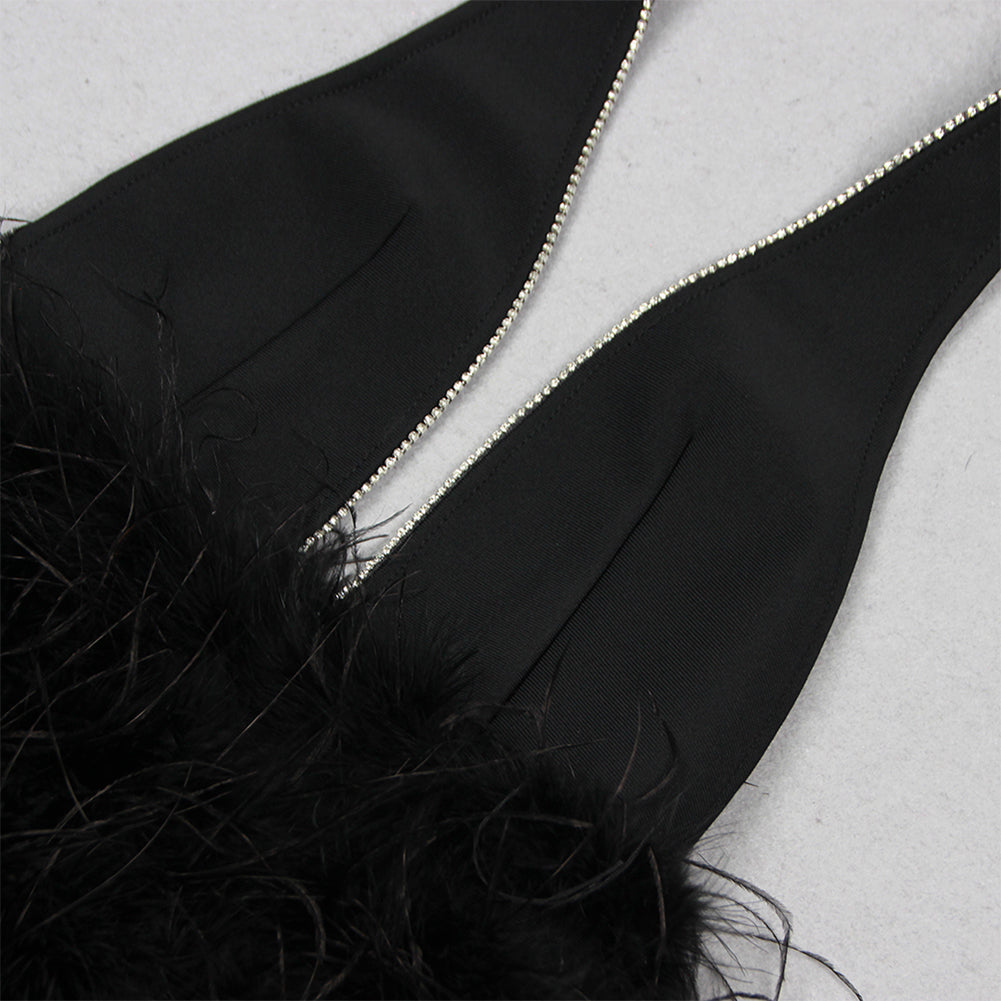 Halter Sleeveless Feather Mini Bandage Dress HL9633
