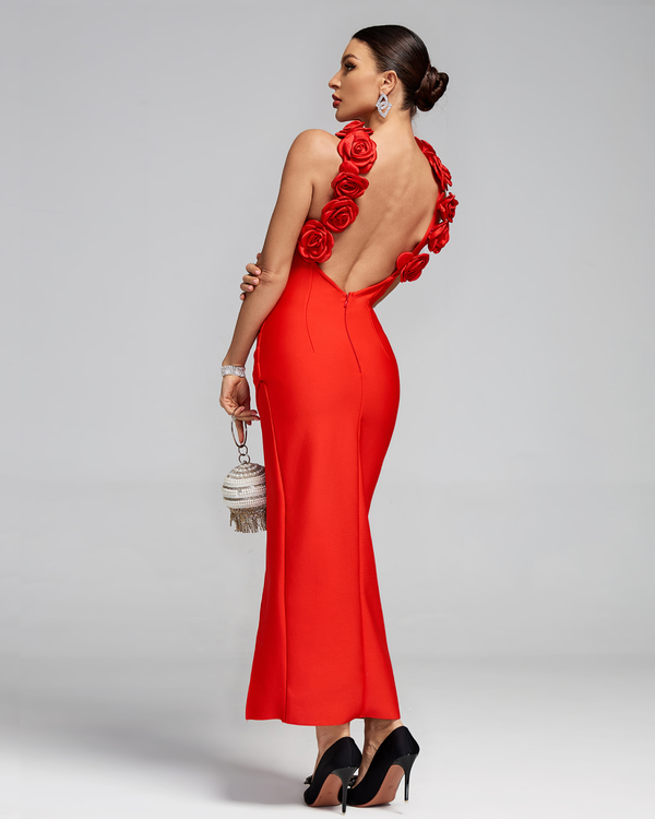 Women Celebrity Sexy Halter Backless Flower Long Bandage Bodycon Dress 2025 Luxury Birthday Dress Elegant Evening Party Outfit