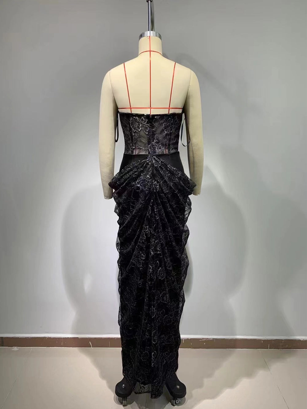 Strapless Sleeveless Lace Maxi Bodycon Dress HT1049