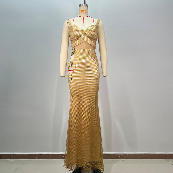 Shinny Gold Cutout Evening Gown