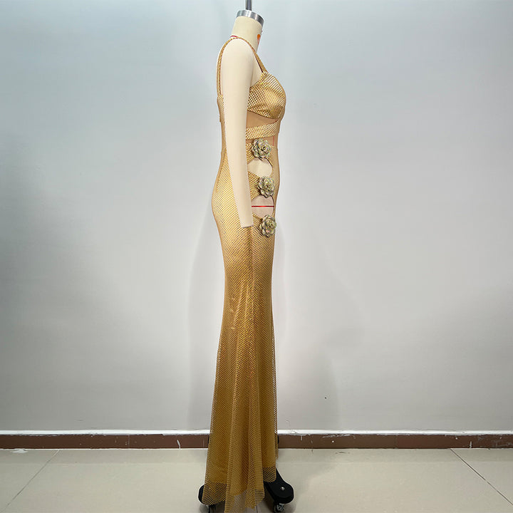 Shinny Gold Cutout Evening Gown