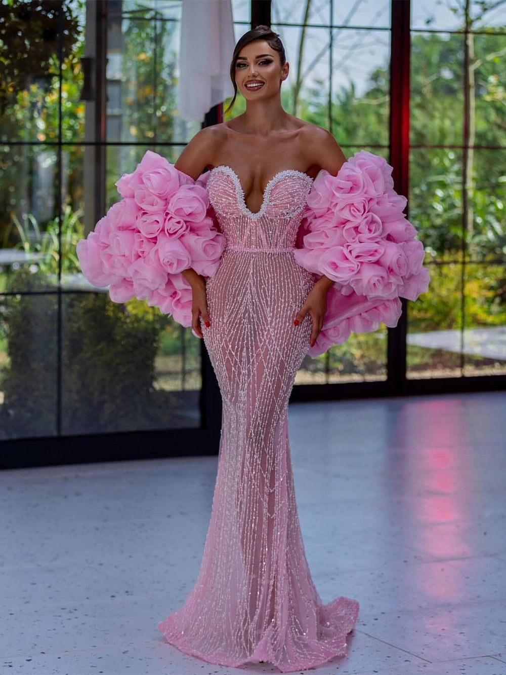 pink maxi bodycon dress Strapless Sleeveless Sequins HT21330 Color:Pumpkin How To Dress For on style makes it TRAINING SHIRT