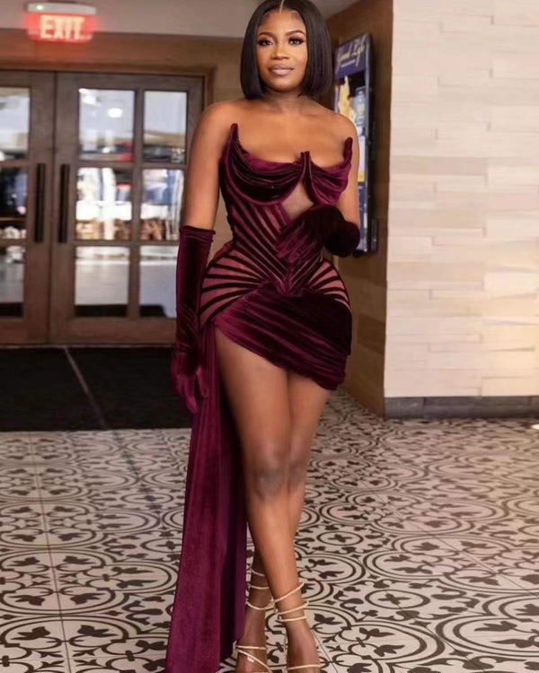 Velvet Cut Out Draping Corset Gown (Gloves not included)