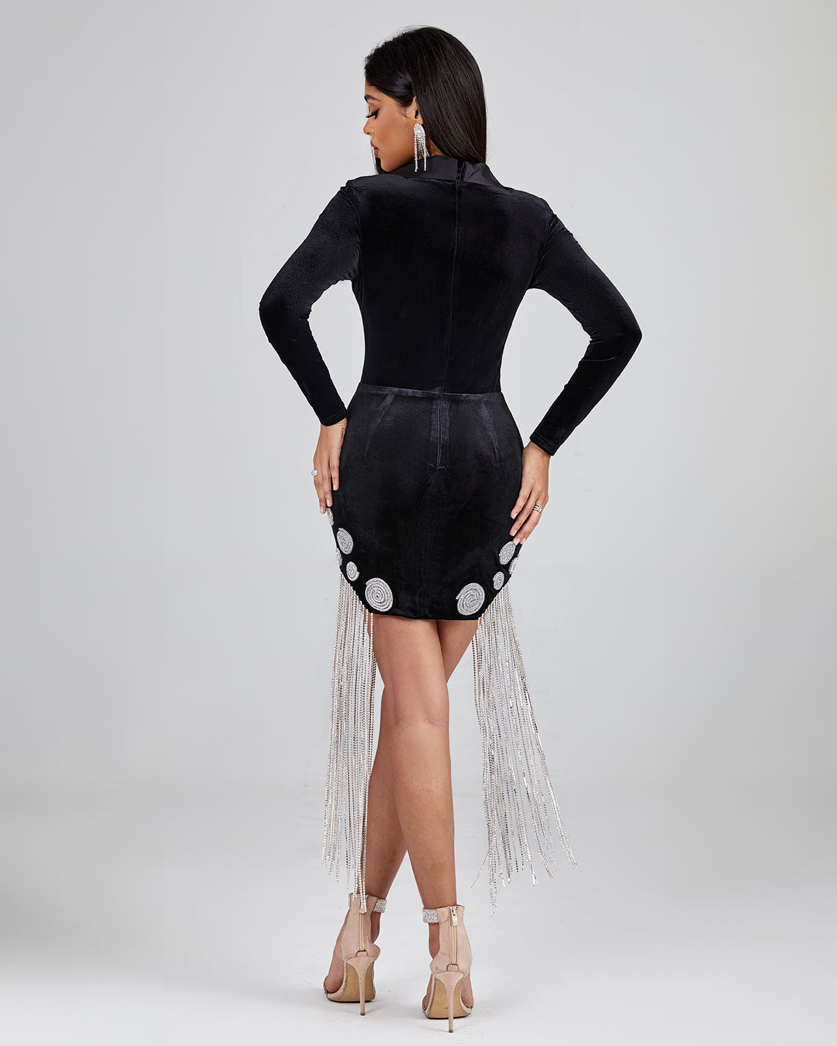 Spiral Crystal Fringe Velvet Blazer Dress