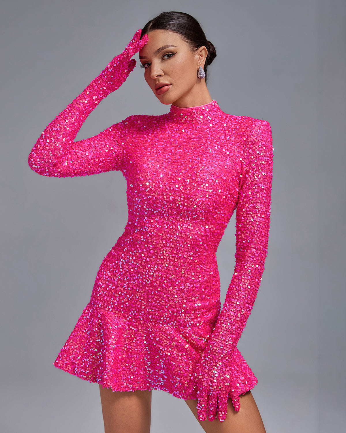 Pink Sequins Mini A-Line Dress