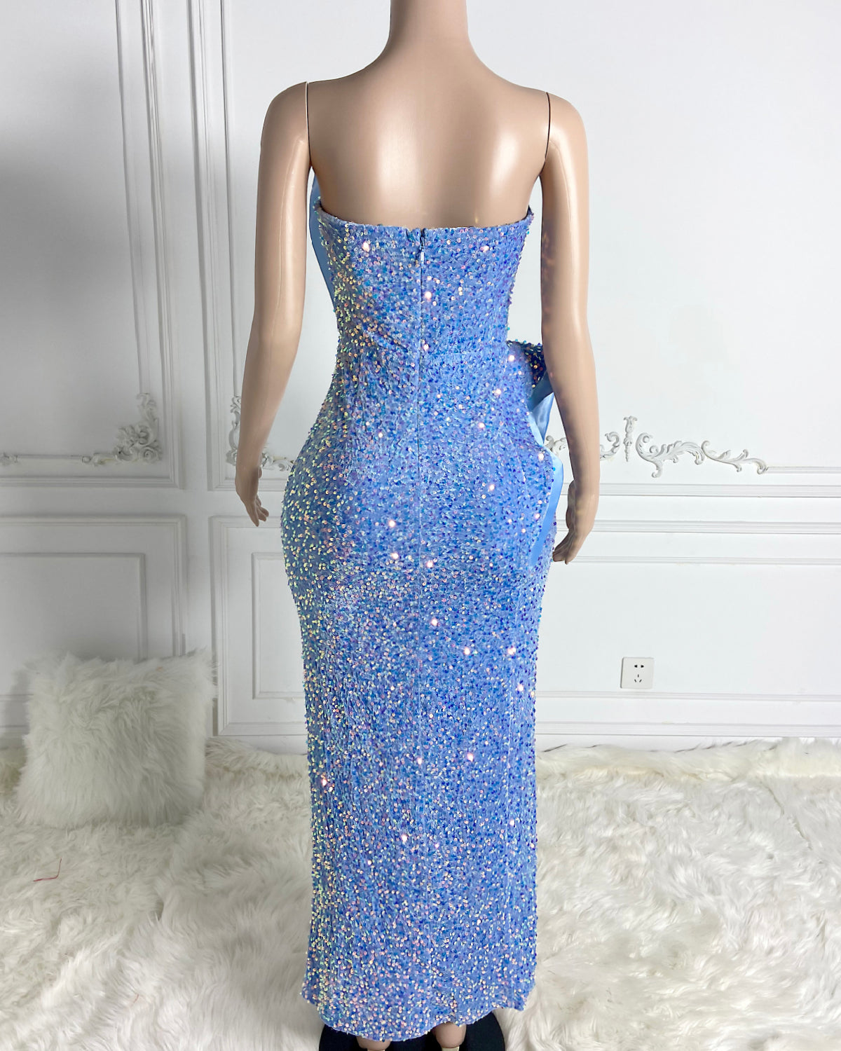 Strapless Sequins Maxi Bodycon Dress HT2960