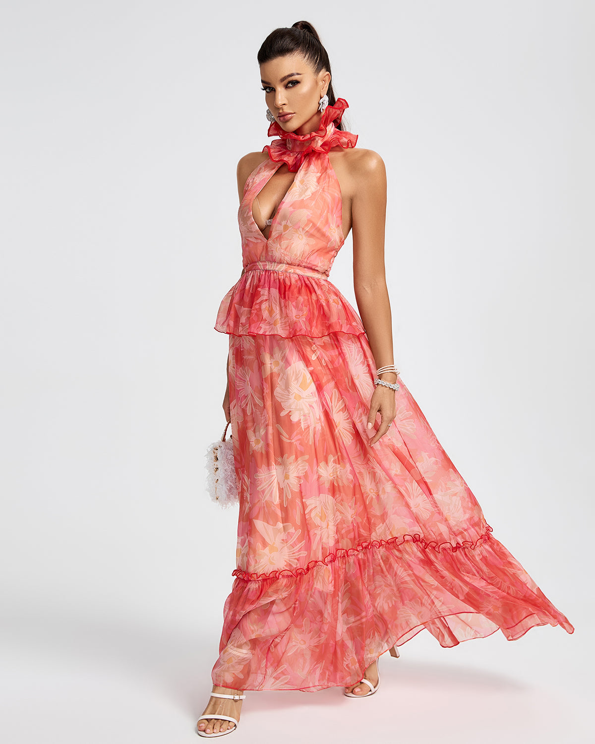Floral Print Chiffon Maxi Dress KLYF1060