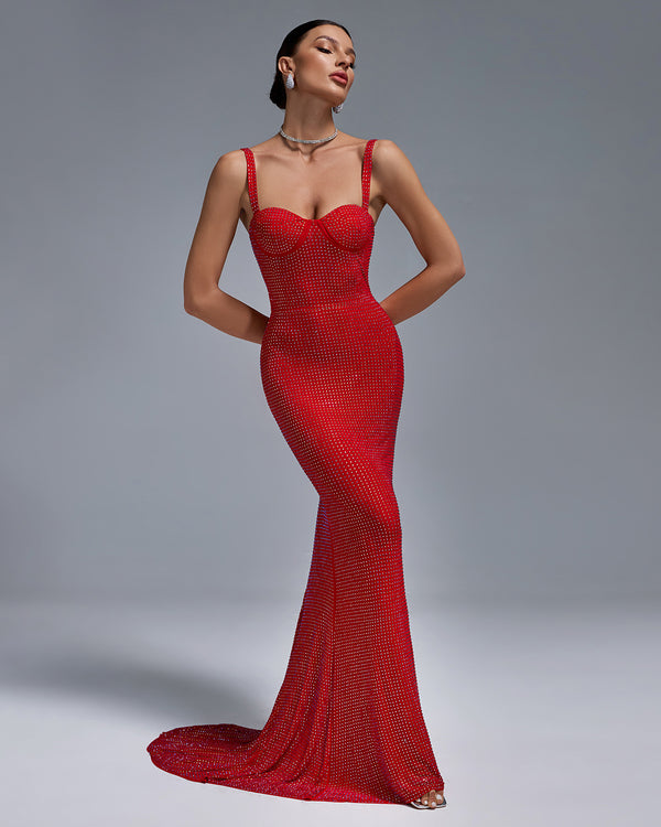 Rivet-Embellished Mermaid Evening Dress