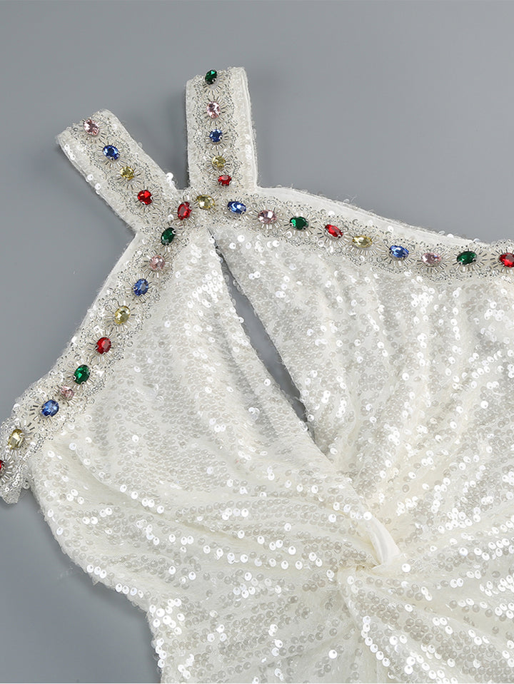 Long White Halter Neck Dress 