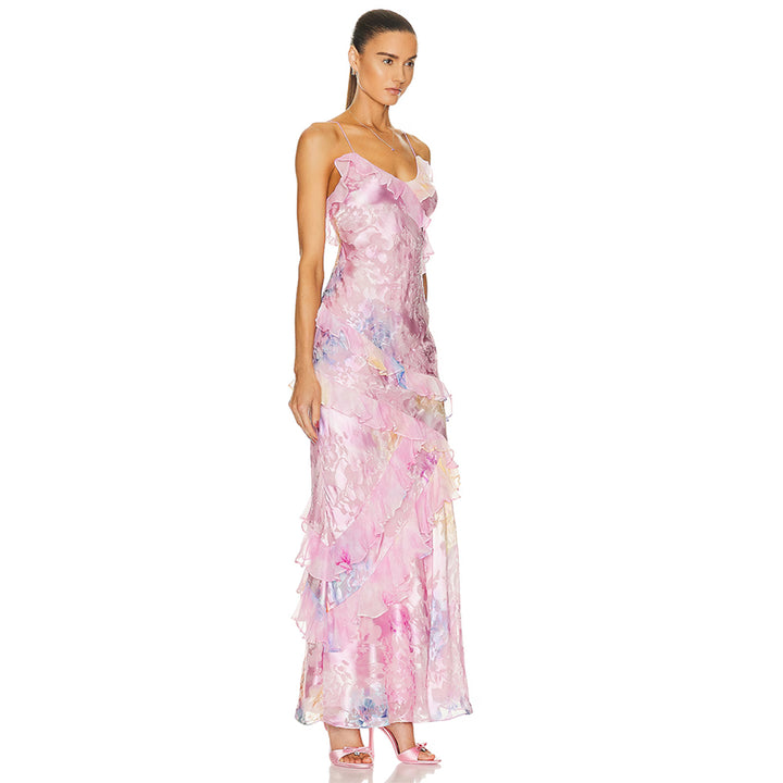 Boho Floral Maxi Pink Strappy Dress