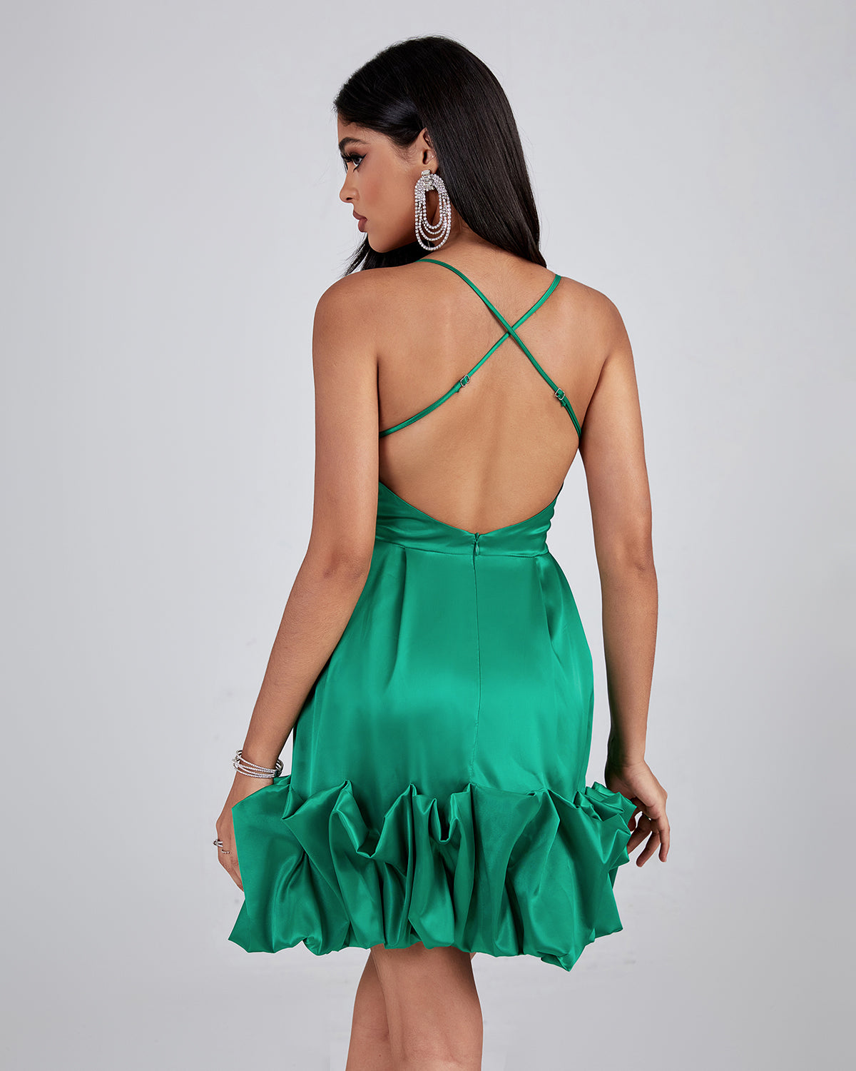 Backless Strappy Bustier Ruffle Dress