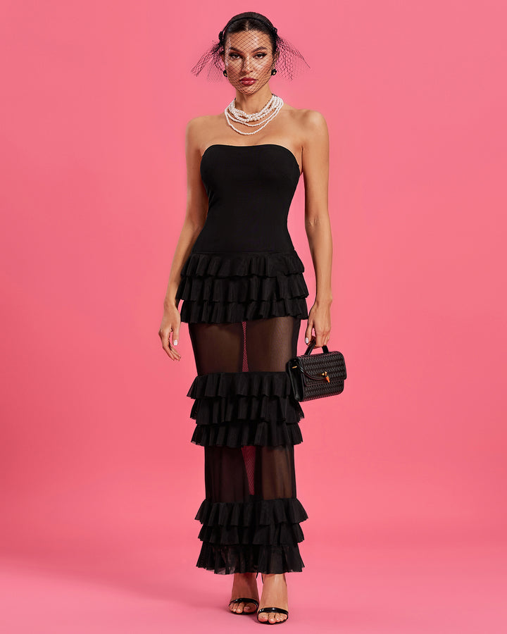 Strapless Lily Ruffle Tulle Long Dress KLYS025 | Wolddress – wolddress