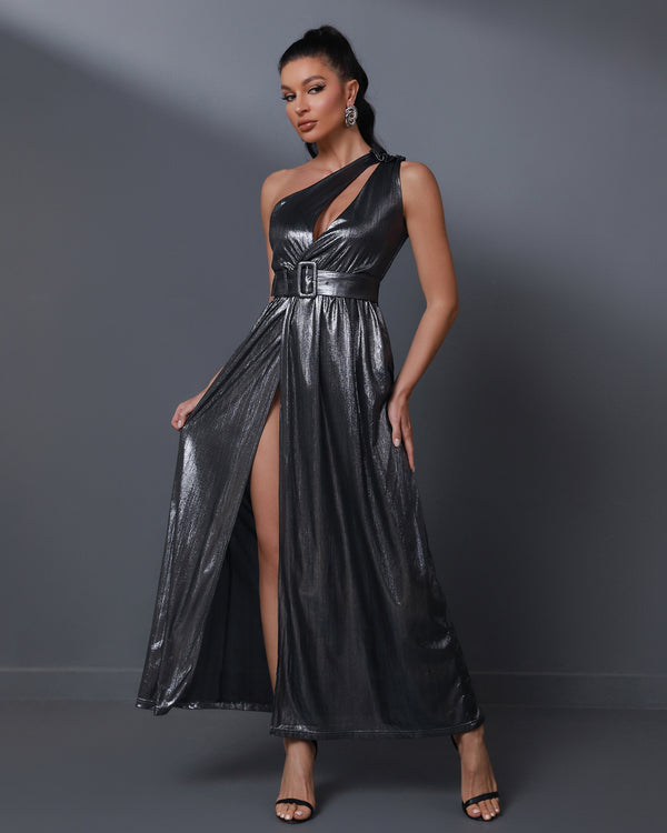 One Shoulder High Split Maxi Dress