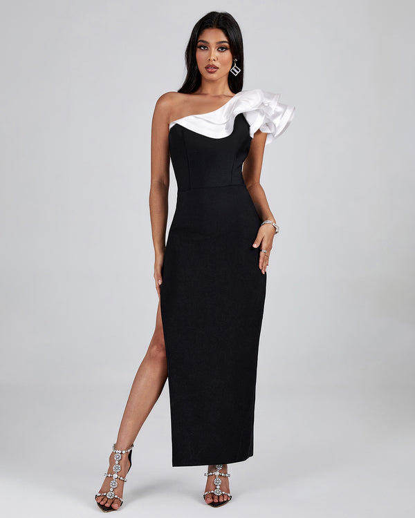 Irregular Ruffled Side Slit Bandage Dress