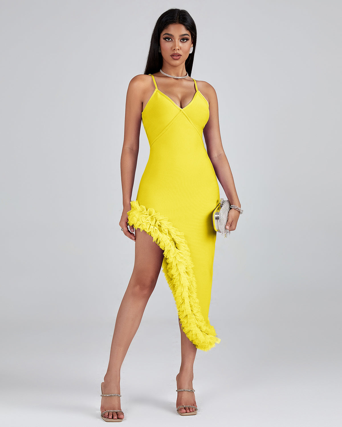 knee length dresses for ladies GABRIELA PLEATED PUFFY SLEEVED LACE MIDI DRESS main image 1