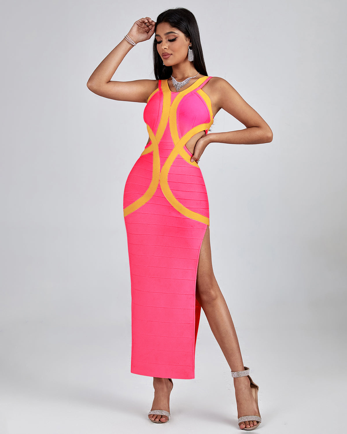 Peach Cutout Maxi Bandage Dress