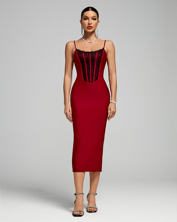 Lace Trim Corset Midi Bandage Dress
