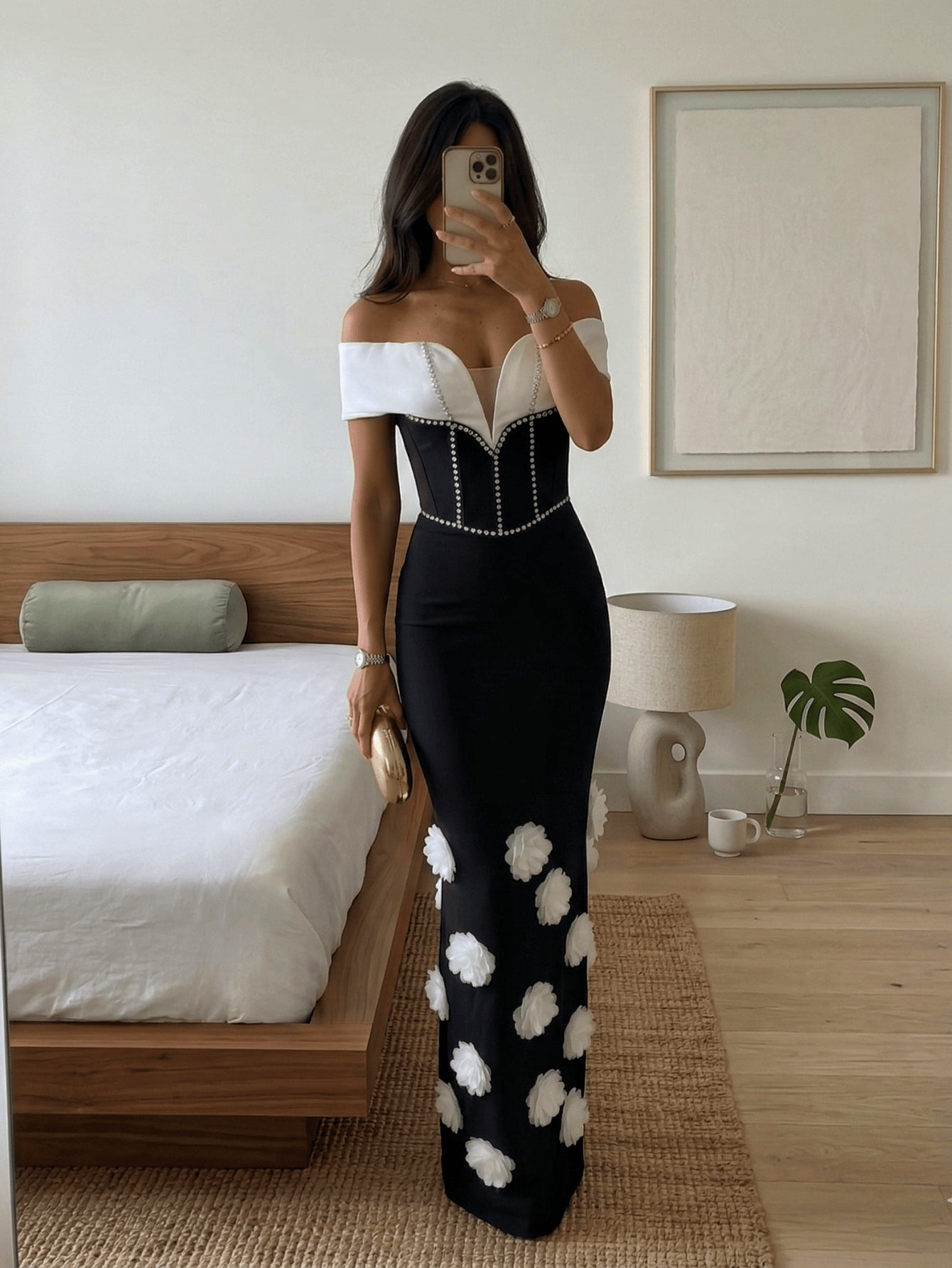 White-Flowers Drill Chain Bandage Dress OW26035 | Wolddress