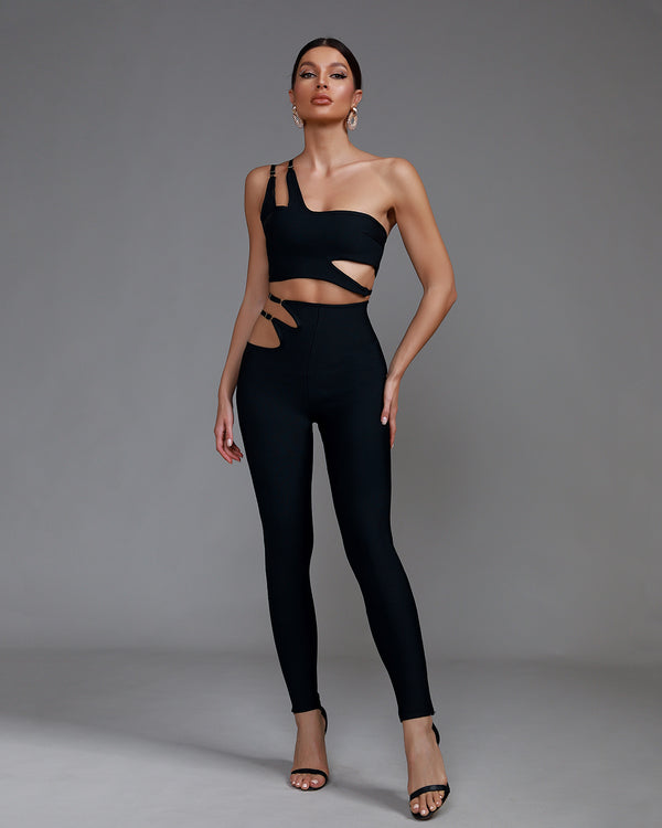 One Shoulder Sleeveless Cut Out Bandage Set
