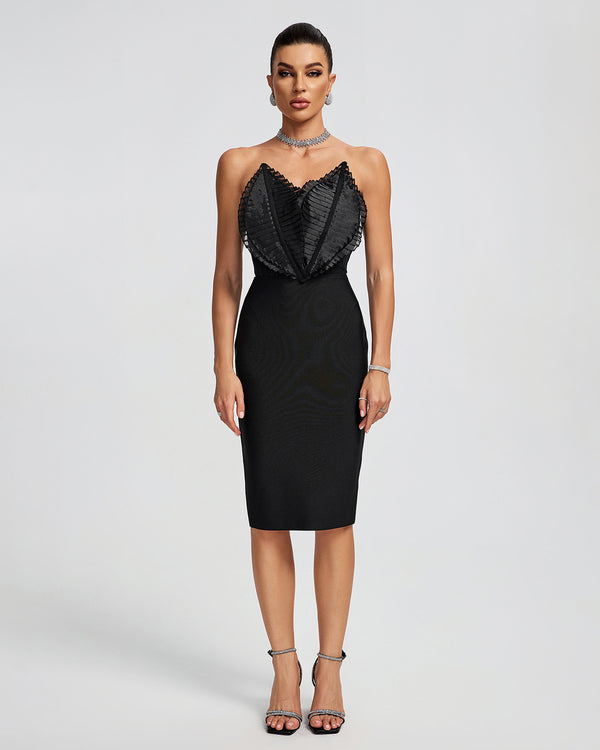 Strapless Leaves Corset Midi Bandage Dress