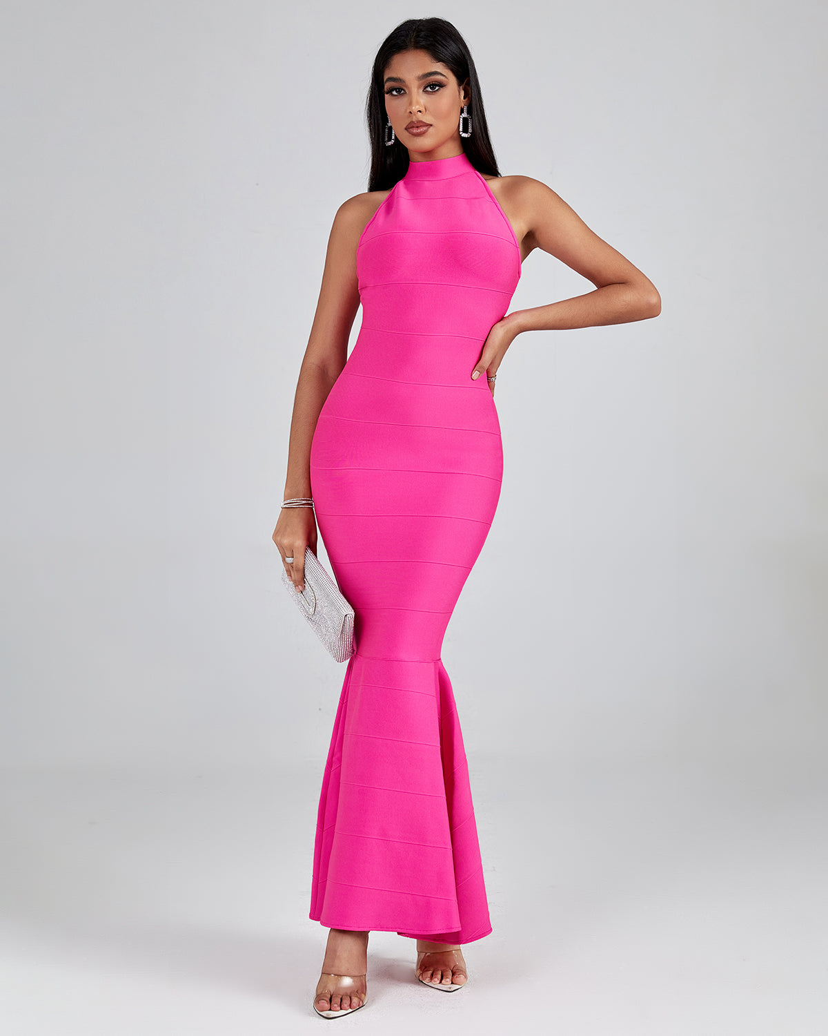 halter hollow out backless chain fishtail dress Rose Halter Maxi Bandage Fishtail Dress by Wolddress Date Night