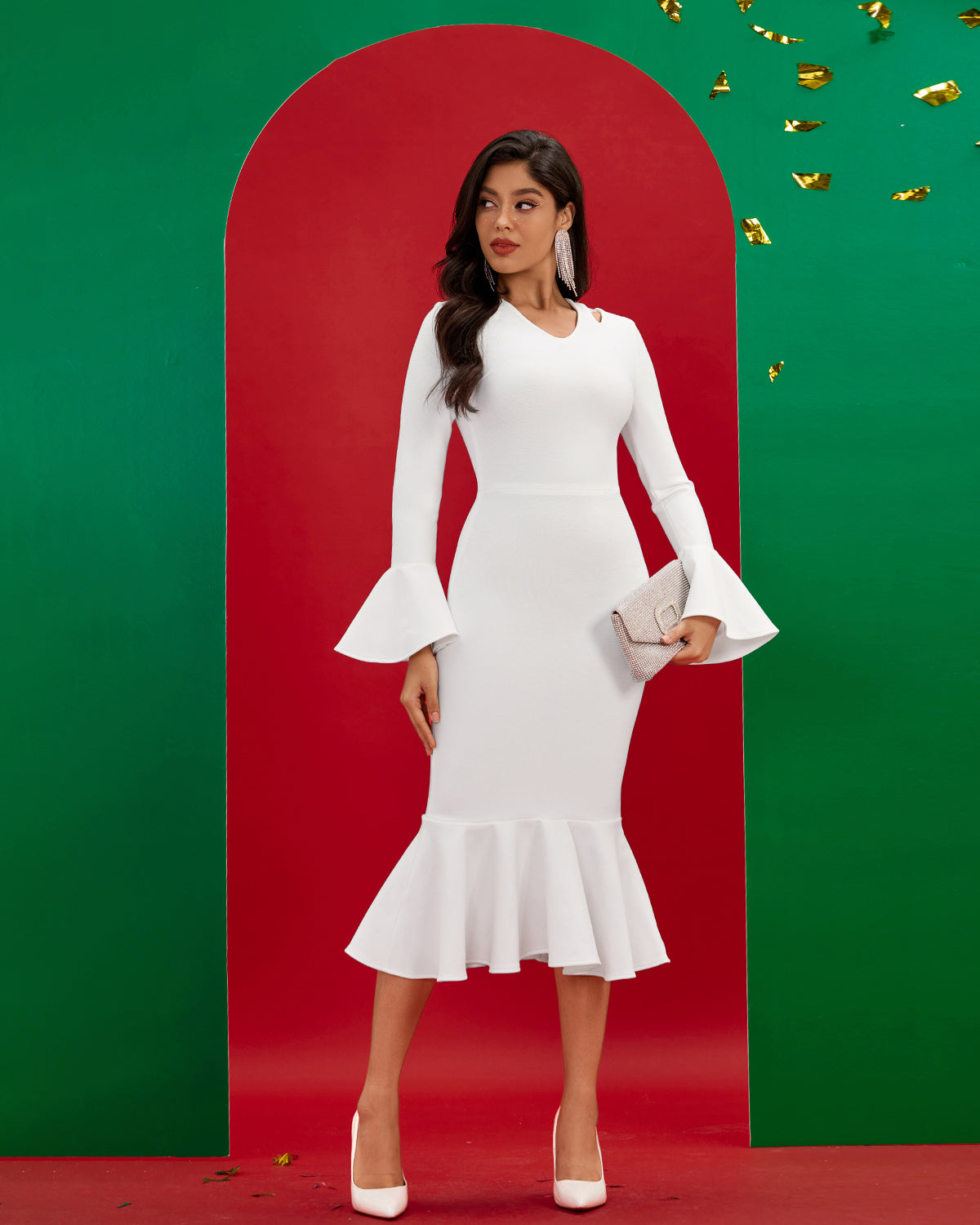 mermaid hem midi dress White Women' Mermaid Hem Bandage Dress sale White/ by Wolddress Wedding Guest
