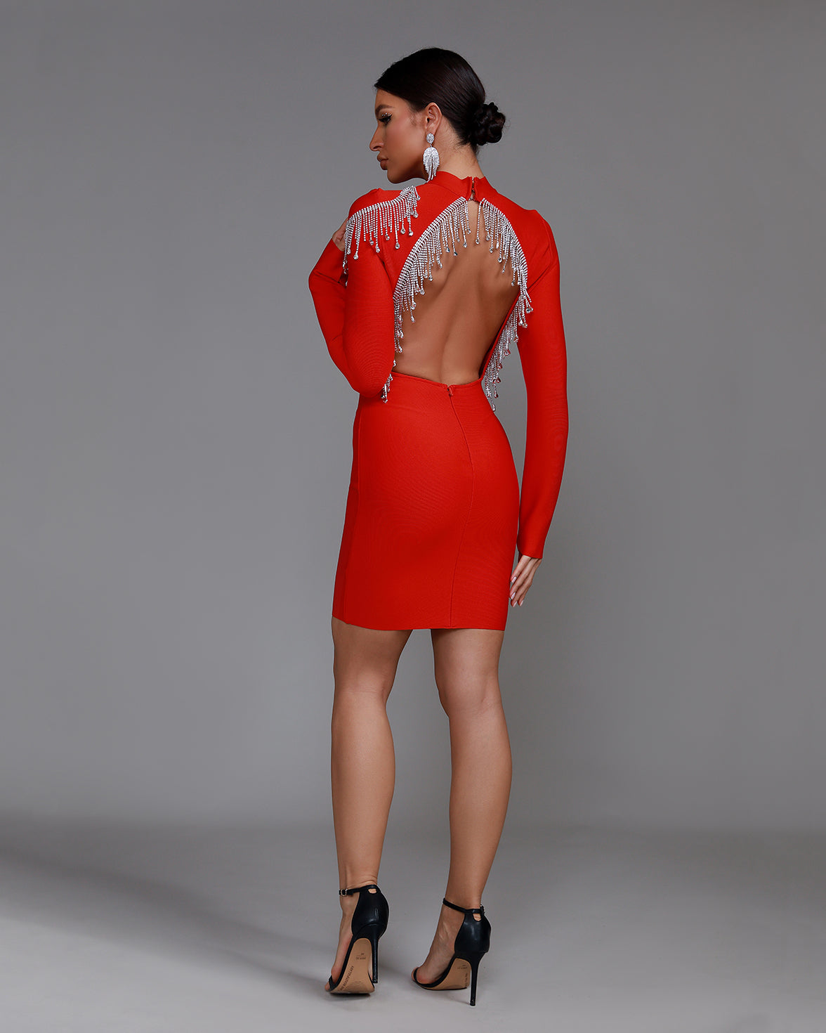 Backless Rhinestone Red Rhinestone Fringe Backless Bandage Dress | Wolddress – wolddress