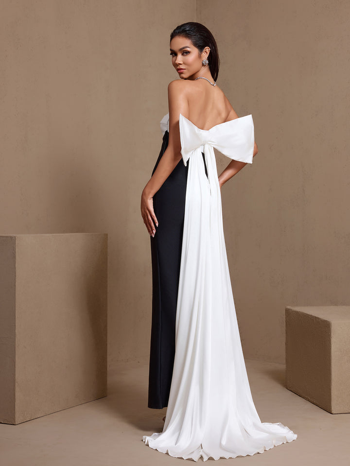 bandage dress black and white Contrast-Color Bowknot High Slit Non-Iron boohoo Women's Plus Ruffle Color:Powder Ivory 14 (Bust 38