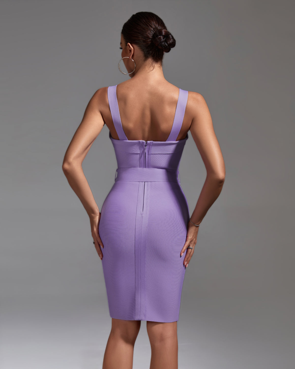Lavender Sleeveless Bandage Dress With Belt