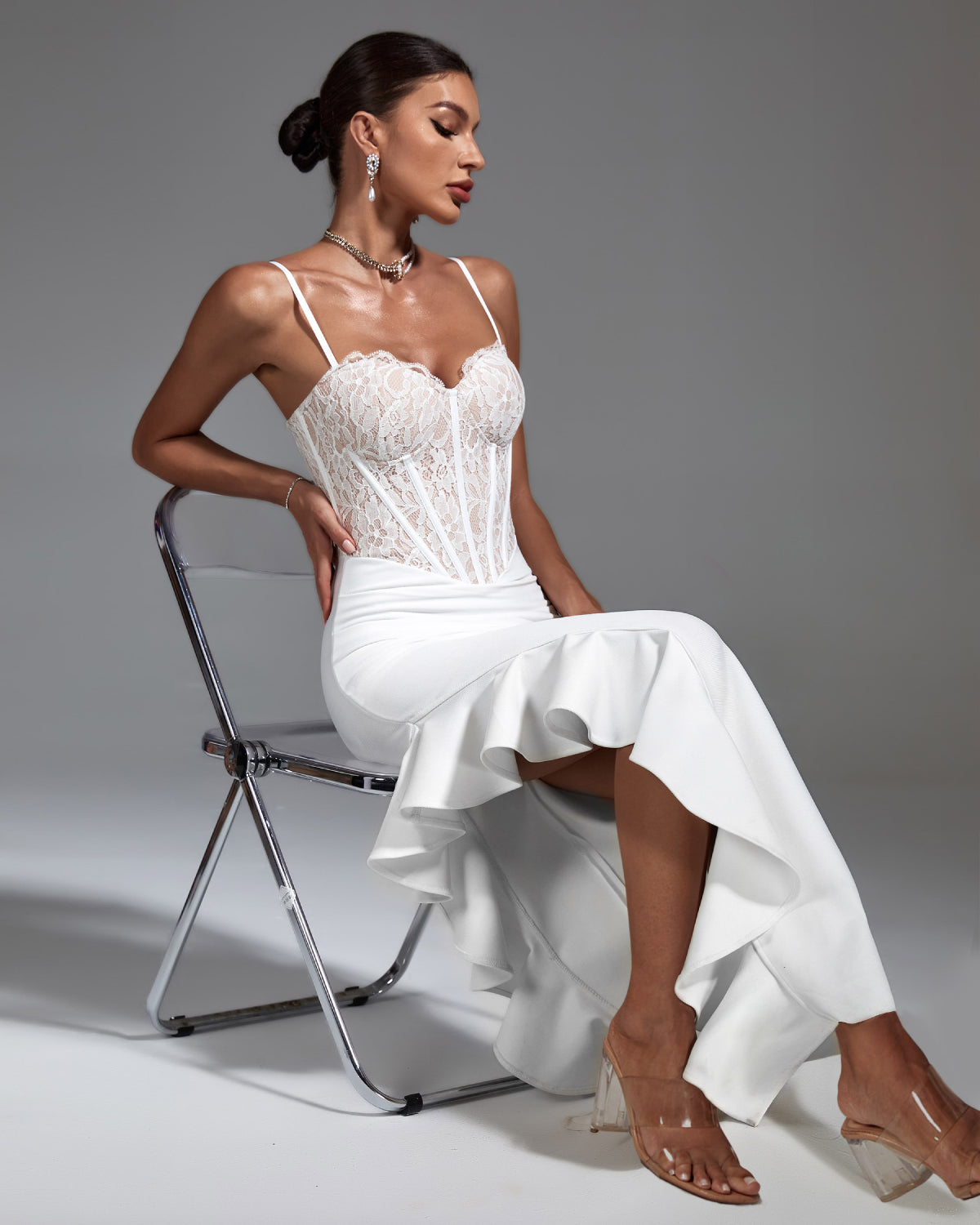 White Lace Corset & Ruffled Bandage Dress