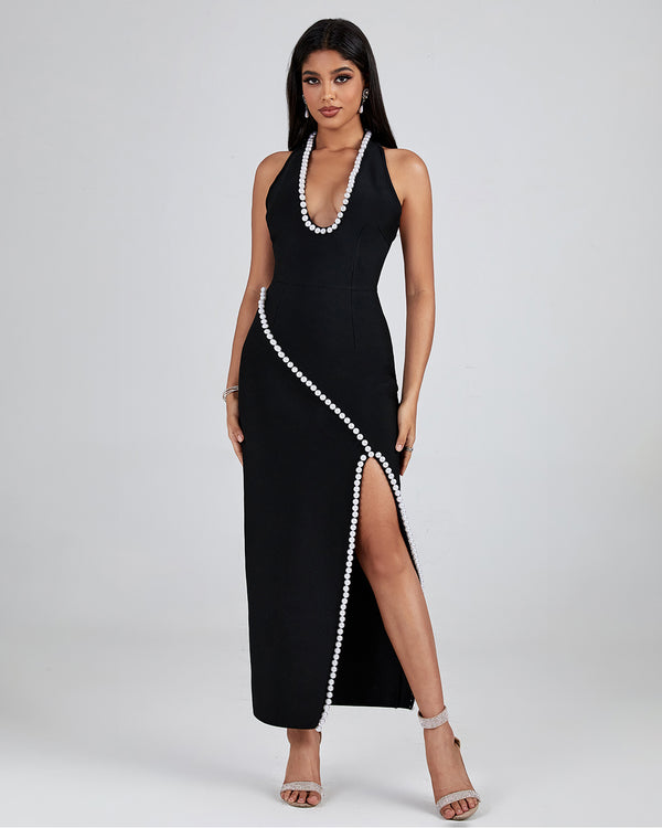 Faux Pearl-embellished Bandage Dress