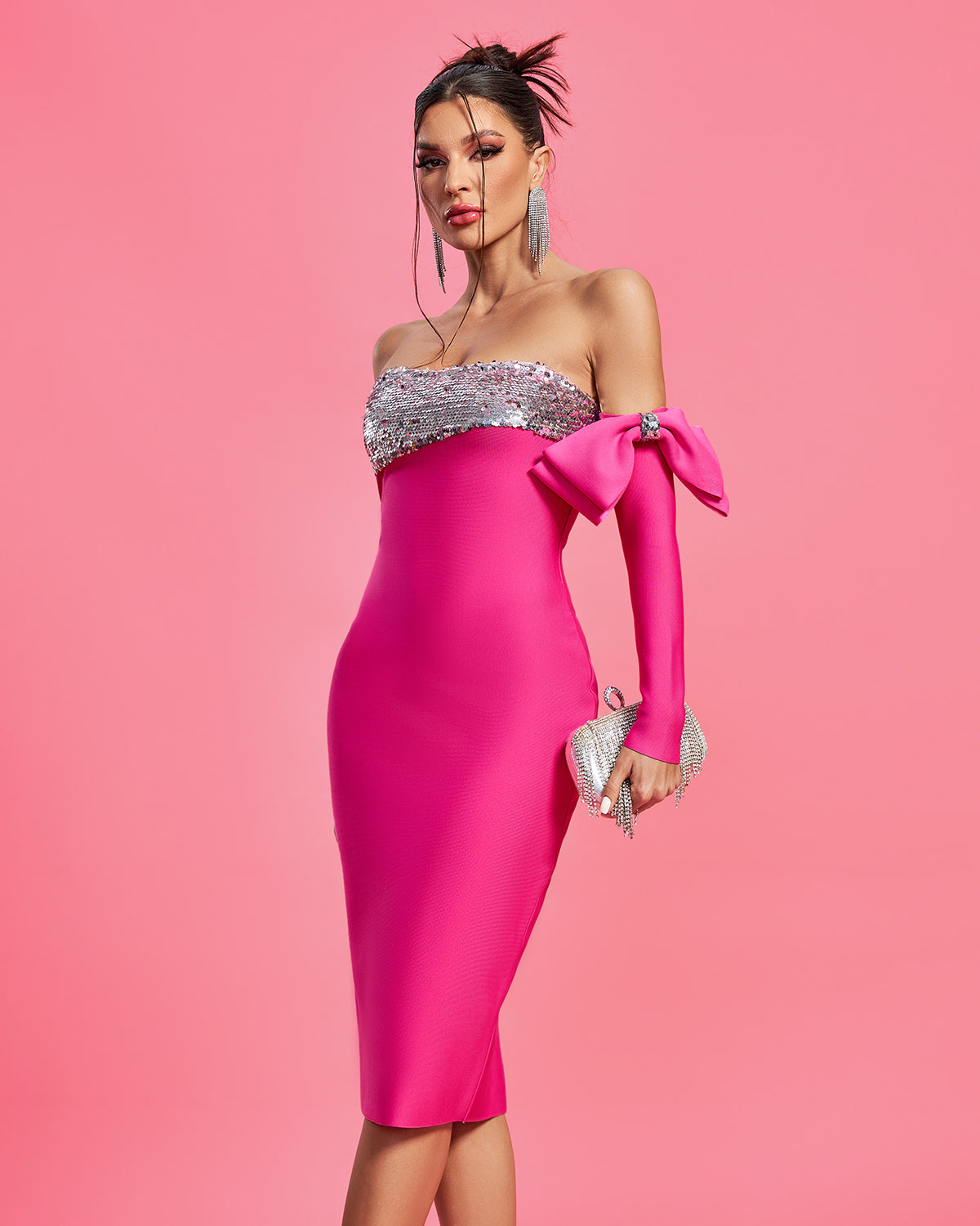 Strapless Sequins Elegant Bow Bandage Dress PP23415 | Wolddress wolddress Strapless Sequins Elegant Bow Bandage Dress PP23415 | Wolddress wolddress