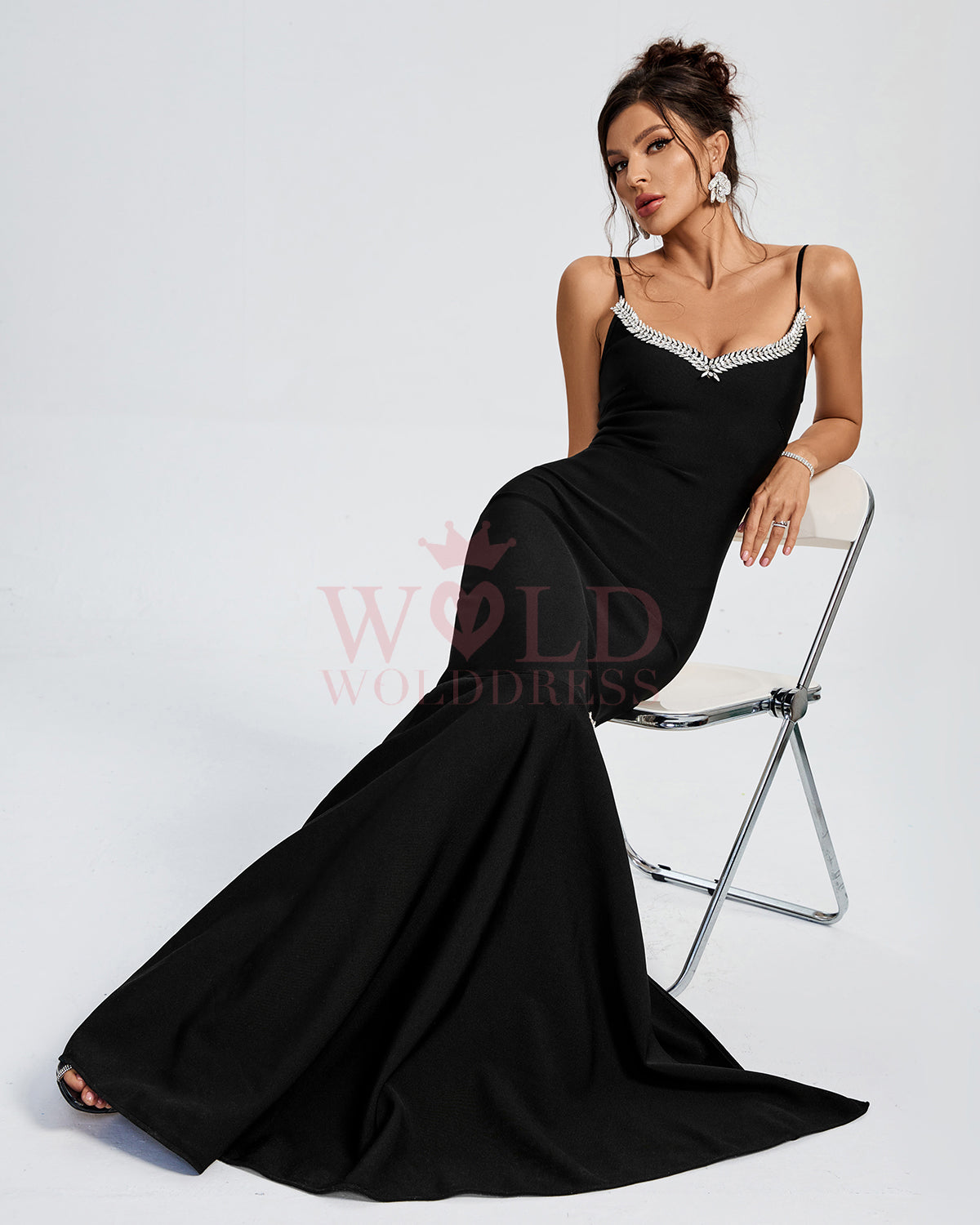 V Neck Long Sleeve Rhinestone Midi Bandage Dress PZPDAQ311