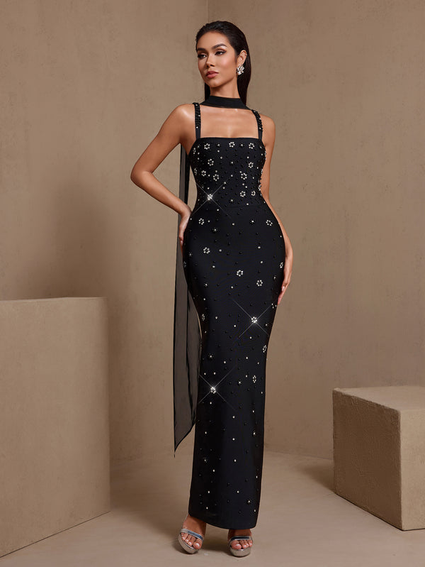 Bejeweled Glitz- Rhinestone Studded Petal Bandage Dress (New)